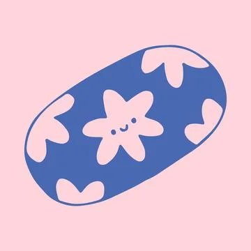 Hand drawn vector illustration of an oval blue tray or plate featuring a cute Stock Illustration