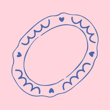 Hand drawn vector illustration of an oval dish decorated with small blue hearts Stock Illustration