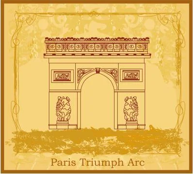 Hand drawn vector illustration of paris triumph arc - grunge background Stock-Illustration