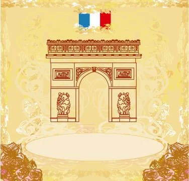 Hand drawn vector illustration of paris triumph arc - grunge background Stock Illustration