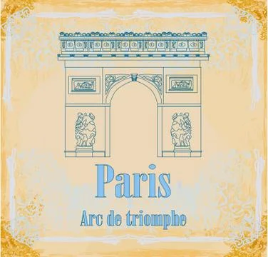 Hand drawn vector illustration of paris triumph arc -  grunge background Stock Illustration