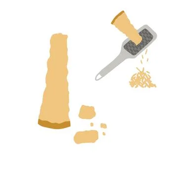 Hand drawn vector illustration of parmesan cheese grated with cheese grater.  Stock Illustration