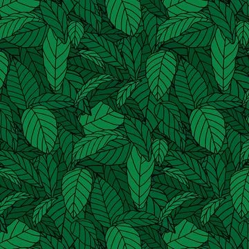 Hand drawn vector illustration of pattern of green leaf. Wallpaper background Illustrazione stock