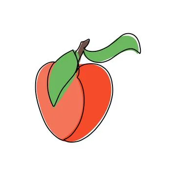 Hand drawn vector illustration of a peach in single line style. Cute illustra Stock Illustration