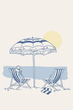 Hand drawn vector illustration in pencil sketch style pencil sketch beach scene Stock Illustration