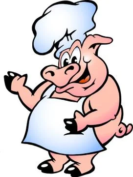 Hand-drawn vector illustration of an pig chef wearing apron Stock Illustration