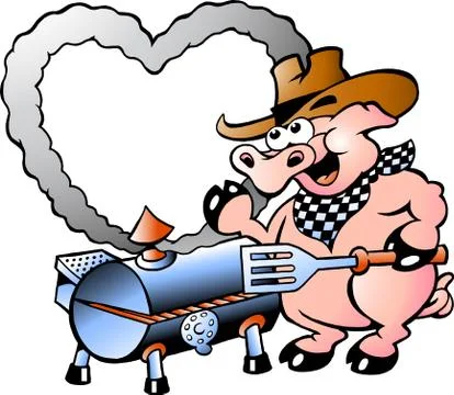 Hand-drawn vector illustration of an pig making bbq Stock Illustration