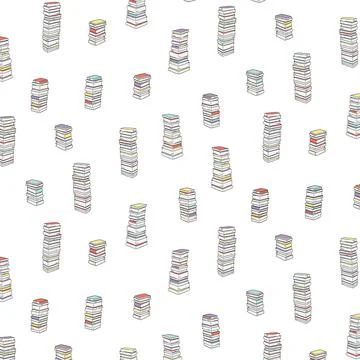 Hand drawn vector illustration of pile books pattern. 스톡 일러스트
