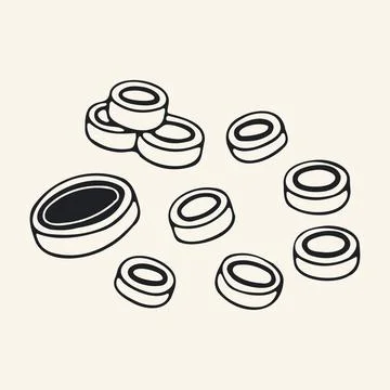 Hand drawn vector illustration of a pile of button cell batteries. Various Stock Illustration