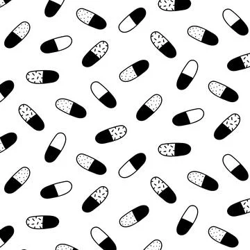 Hand drawn vector illustration of pill capsule medicine pattern Иллюстрация