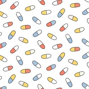 Hand drawn vector illustration of pill capsule medicine pattern 스톡 일러스트