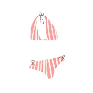 Hand drawn vector illustration of pink striped woman bikini swimming suit Stock Illustration