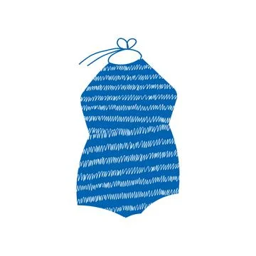 Hand drawn vector illustration of pink striped woman bikini swimming suit Stock Illustration