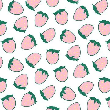Hand drawn vector illustration of pink strawberry pattern. 스톡 일러스트