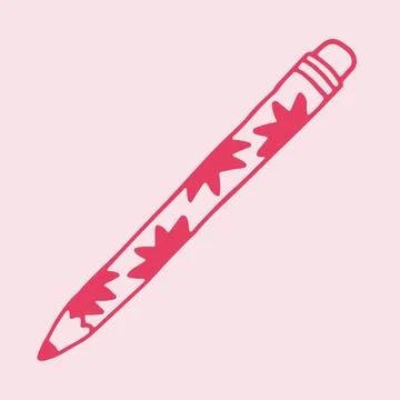 Hand drawn vector illustration of a pink pencil with a star pattern. Cute Stock Illustration