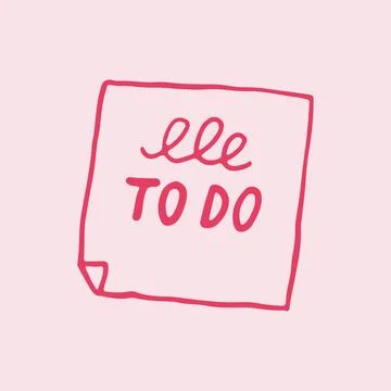Hand drawn vector illustration of a pink to do list sticky note. Cute Stock Illustration