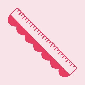 Hand drawn vector illustration of a pink ruler with a wavy decorative edge Stock Illustration