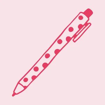 Hand drawn vector illustration of a pink polka dot ballpoint pen. Cute Stock Illustration