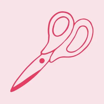 Hand drawn vector illustration of pink office scissors. Cute stationery tool Stock Illustration
