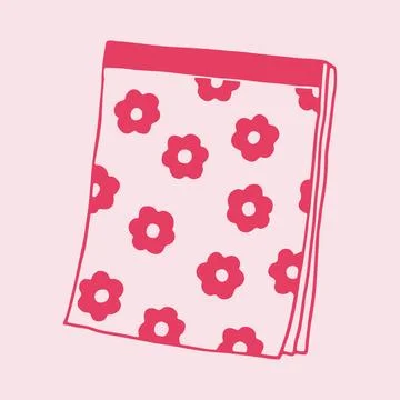 Hand drawn vector illustration of a pink floral notepad with a cute flower Illustration