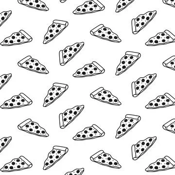 Hand drawn vector illustration of pizza pattern. black and white. Stock Illustration