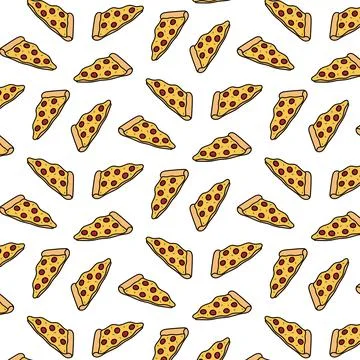 Hand drawn vector illustration of pizza pattern in cartoon style Illustrazione stock