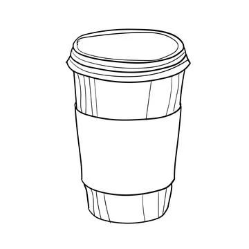 Hand-drawn vector illustration of plastic coffee cup. With black circuit without Stock Illustration