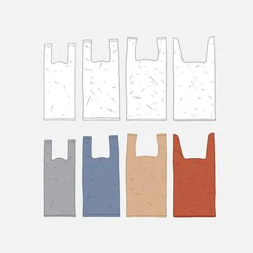 Hand drawn vector illustration of plastic bag set. Stock Illustration