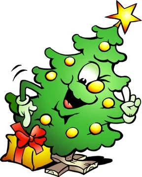 Hand-drawn vector illustration of an pointing christmas tree Stock Illustration