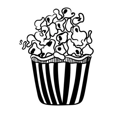 Hand drawn vector illustration of popcorn, black line Stock Illustration