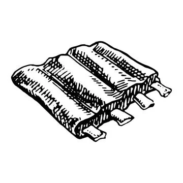 Hand drawn vector illustration of pork fried ribs isolated on white backgroun Stock Illustration