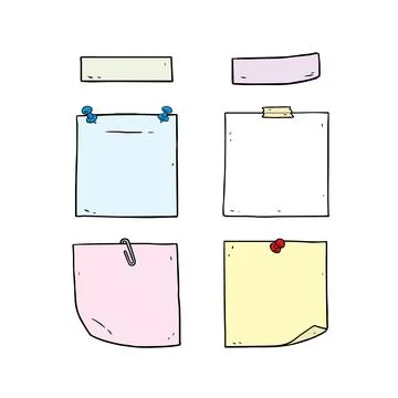 Hand drawn vector illustration of post it notes set on white background. イラスト素材