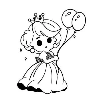 Hand drawn vector illustration of a princess with a crown on her head and b.. Stock Illustration