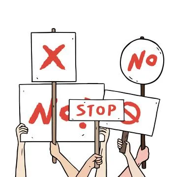 Hand drawn vector illustration of protester hand holding protest sign board Illustrazione stock