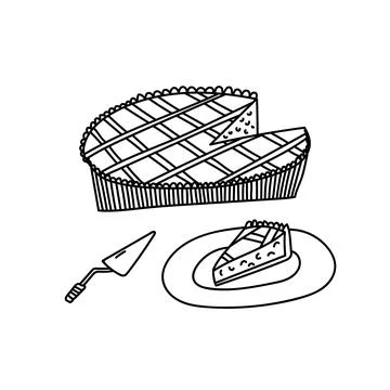 Hand drawn vector illustration of pumpkin or other pie. Cut pie with a slice on Stock Illustration