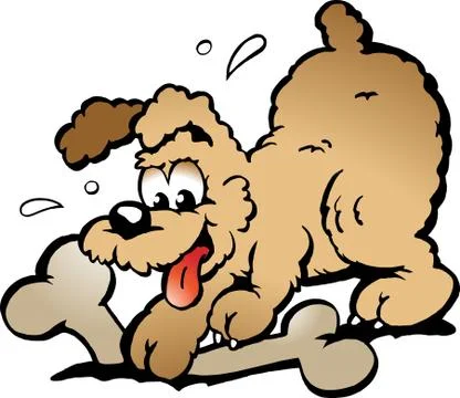 Hand-drawn vector illustration of an puppy dog with a big bone Stock Illustration