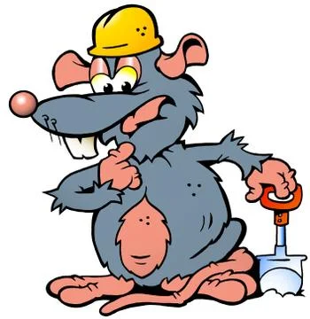 Hand-drawn vector illustration of an rat holding a spade Stock Illustration