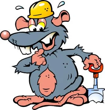 Hand-drawn vector illustration of an rat holding a spade Stock Illustration