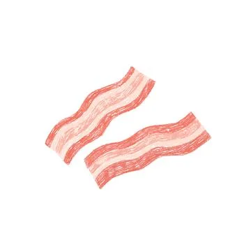 Hand drawn vector illustration of raw bacon slices. Tasty breakfast. Drawing Иллюстрация