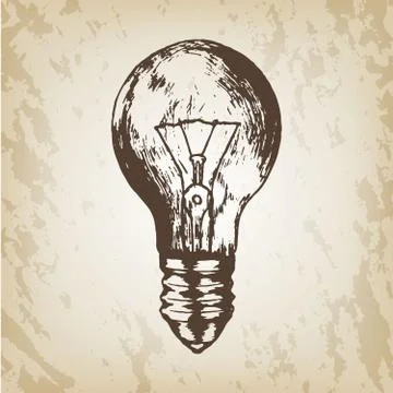 Hand drawn vector illustration - realistic light bulb sketch. Brown paper Stock Illustration