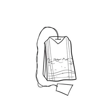 Hand-drawn vector illustration of rectangular tea bag. With black circuit Stock Illustration