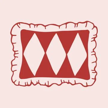 Hand drawn vector illustration of a rectangular decorative pillow with ruffle Stock Illustration