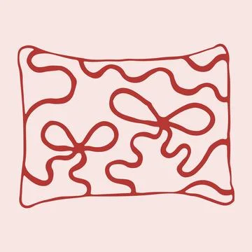 Hand drawn vector illustration of a rectangular pillow featuring a cute bow Stock Illustration