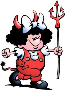 Hand-drawn vector illustration of an red devil girl Stock Illustration