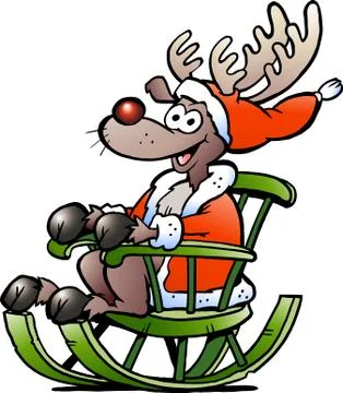 Hand-drawn vector illustration of an reindeer sitting in rocking chair Stock Illustration