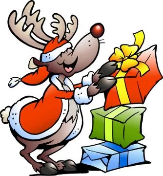 Hand-drawn vector illustration of an reindeer with christmas gifts Stock Illustration