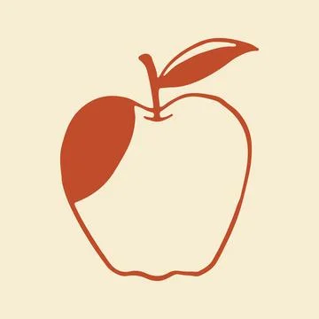 Hand drawn vector illustration of a ripe apple with a small leaf. Minimalist Stock Illustration