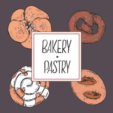 Hand drawn vector illustration roll bread with lettering Stock Illustration