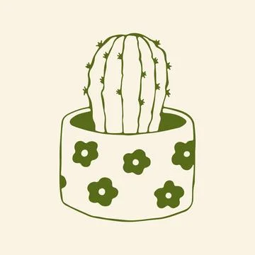 Hand drawn vector illustration of a round desert cactus in cute floral pattern イラスト素材