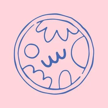 Hand drawn vector illustration of a round ceramic plate with blue abstract Stock Illustration